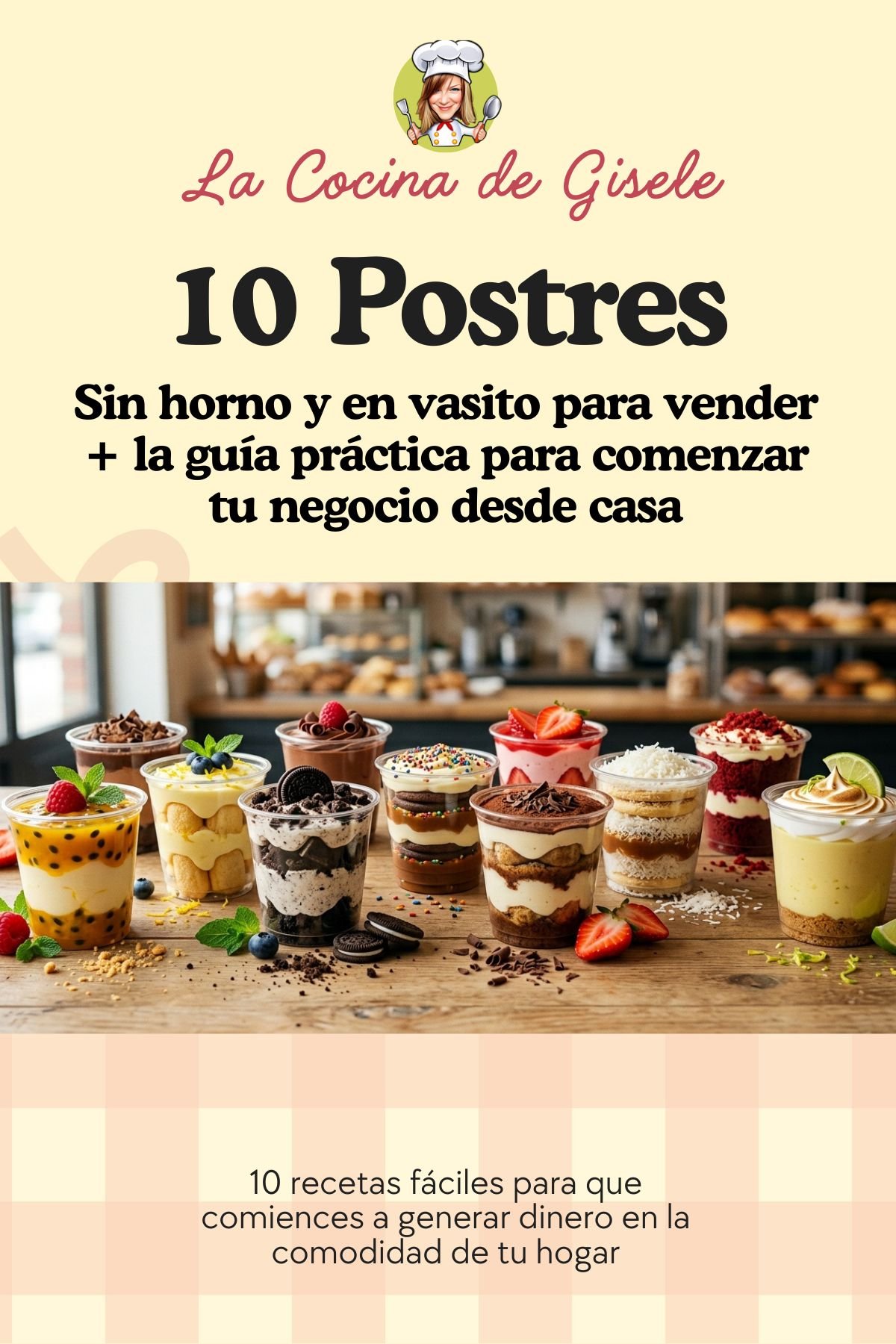 Portada del e-book 10 Postres en Vasito Sin Horno para Vender de La Cocina de Gisele