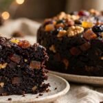 Torta negra venezolana navideña con frutas maceradas y nueces